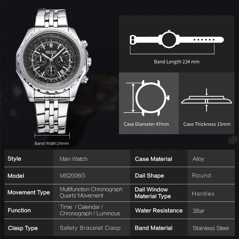 Fashion Business Men's Watch Stainless Steel Quartz Wristwatch with calendar - Velano