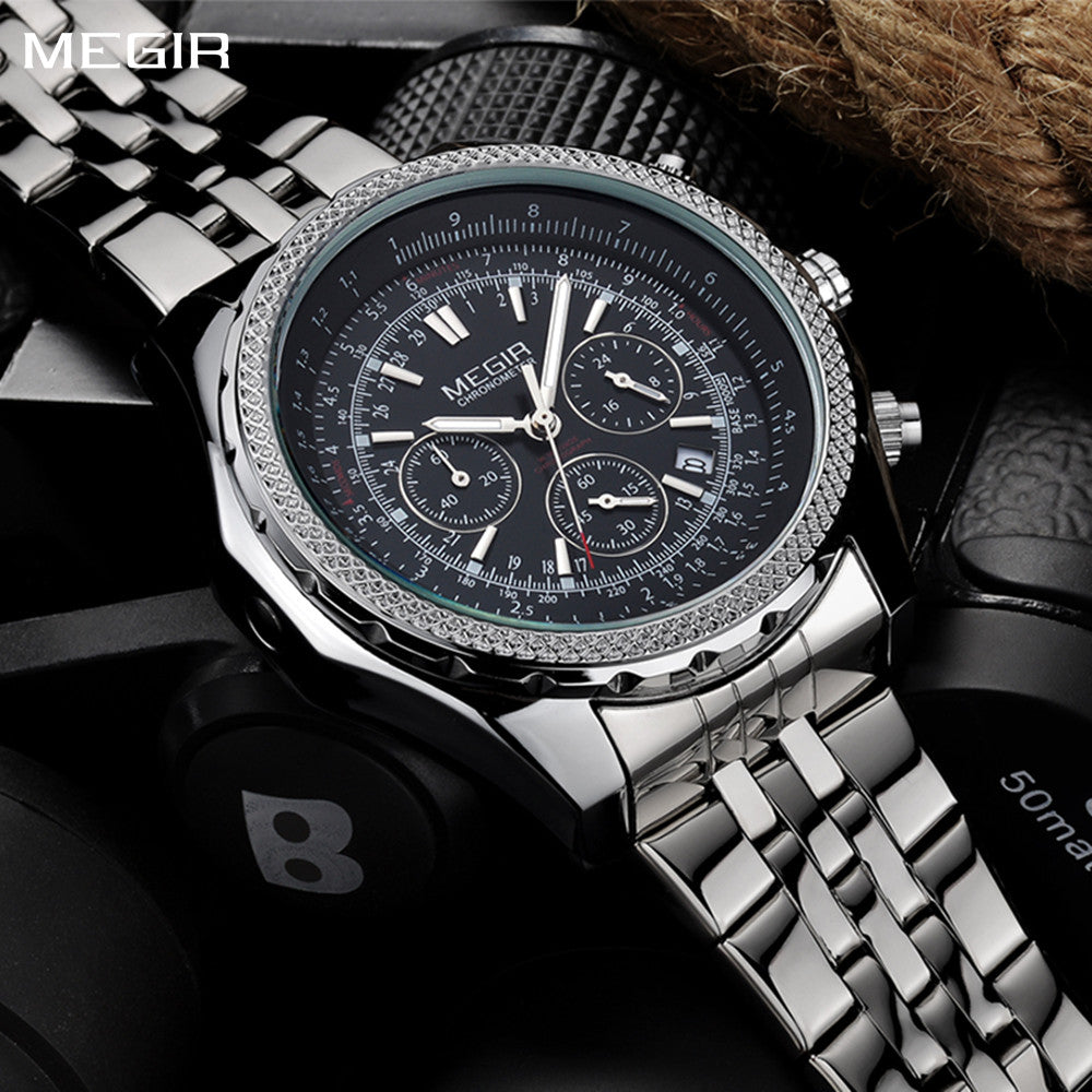 Fashion Business Men's Watch Stainless Steel Quartz Wristwatch with calendar - Velano
