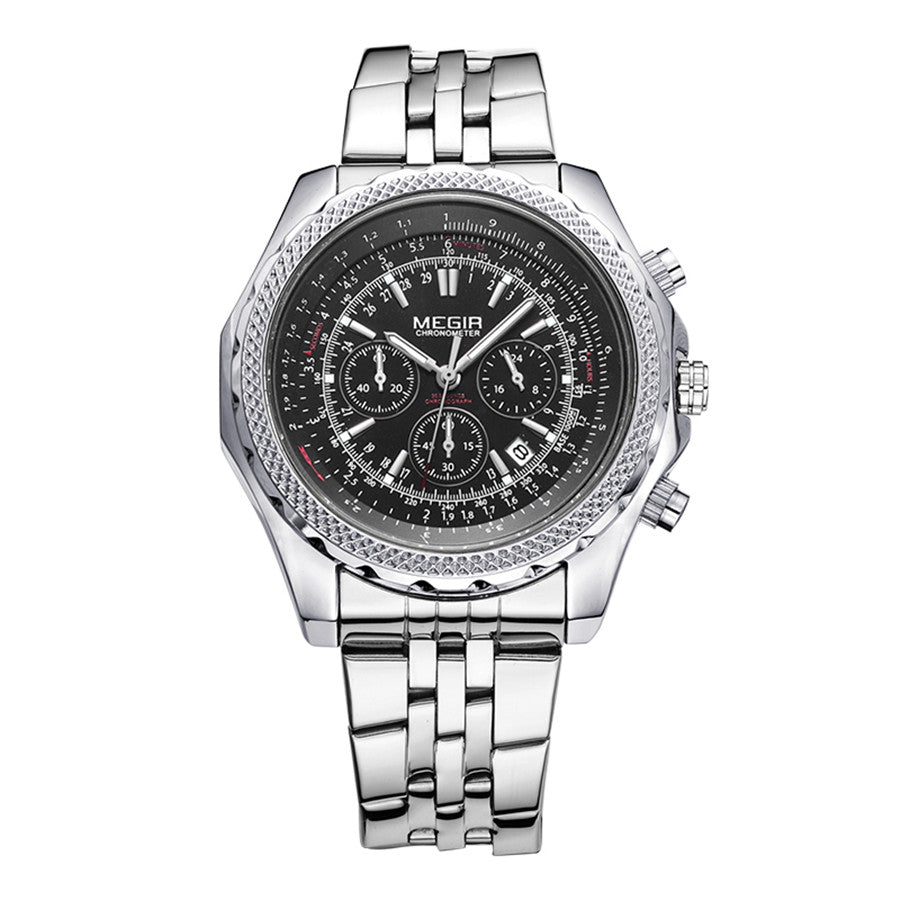 Fashion Business Men's Watch Stainless Steel Quartz Wristwatch with calendar - Velano