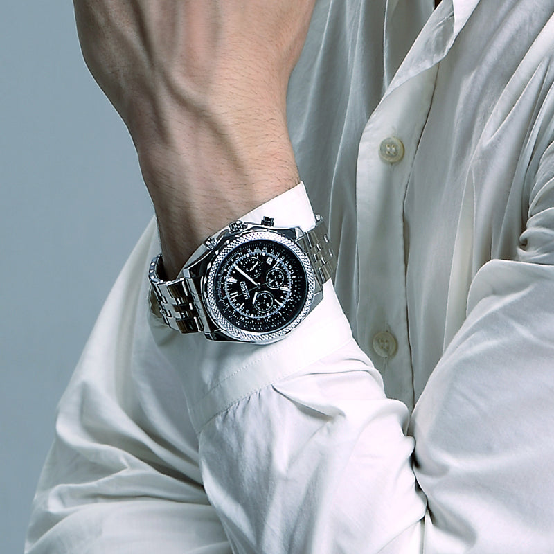 Fashion Business Men's Watch Stainless Steel Quartz Wristwatch with calendar - Velano