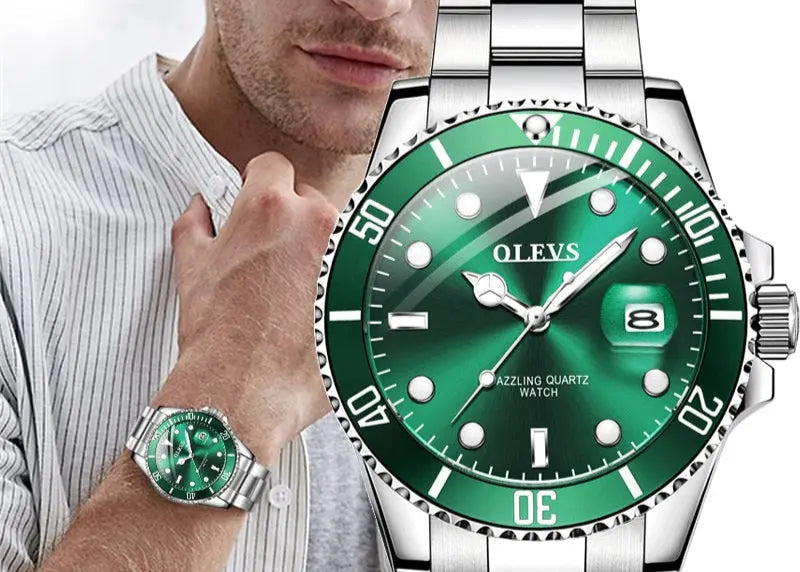 Luxury Mens Fashion Green Dial steel watch - Velano