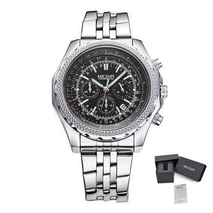 Fashion Business Men's Watch Stainless Steel Quartz Wristwatch with calendar - Velano