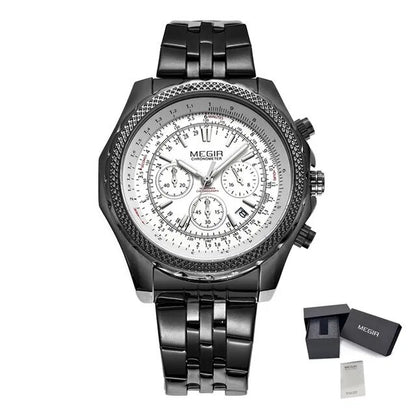 Fashion Business Men's Watch Stainless Steel Quartz Wristwatch with calendar - Velano