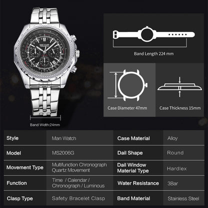 Fashion Business Men's Watch Stainless Steel Quartz Wristwatch with calendar - Velano