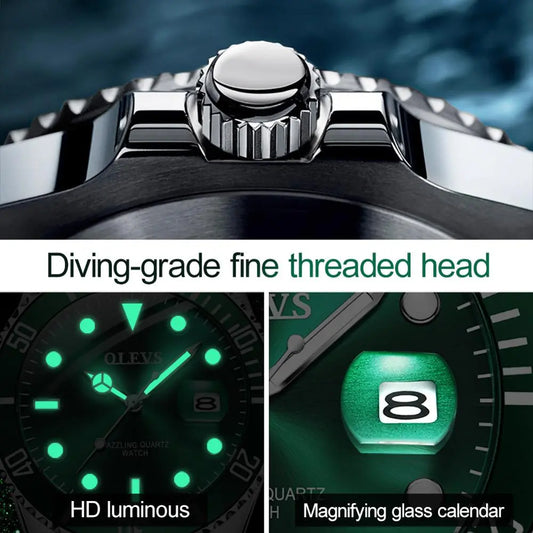 Luxury Mens Fashion Green Dial steel watch - Velano